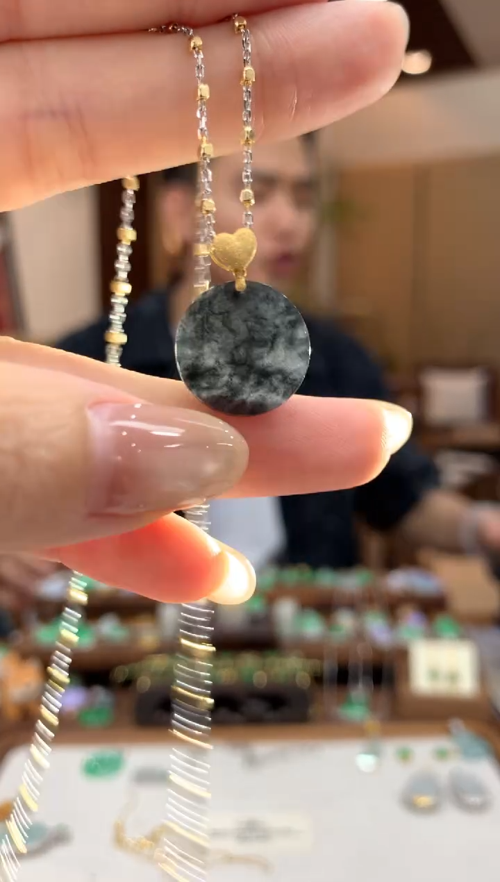 翡翠18K金镶嵌吊坠(不含链)无事牌