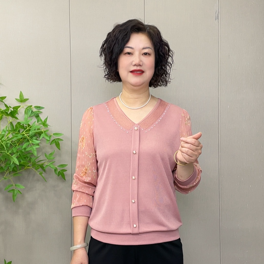2025秋季新款长袖妈妈装气质洋气时尚百搭薄款中老年减龄打底衫