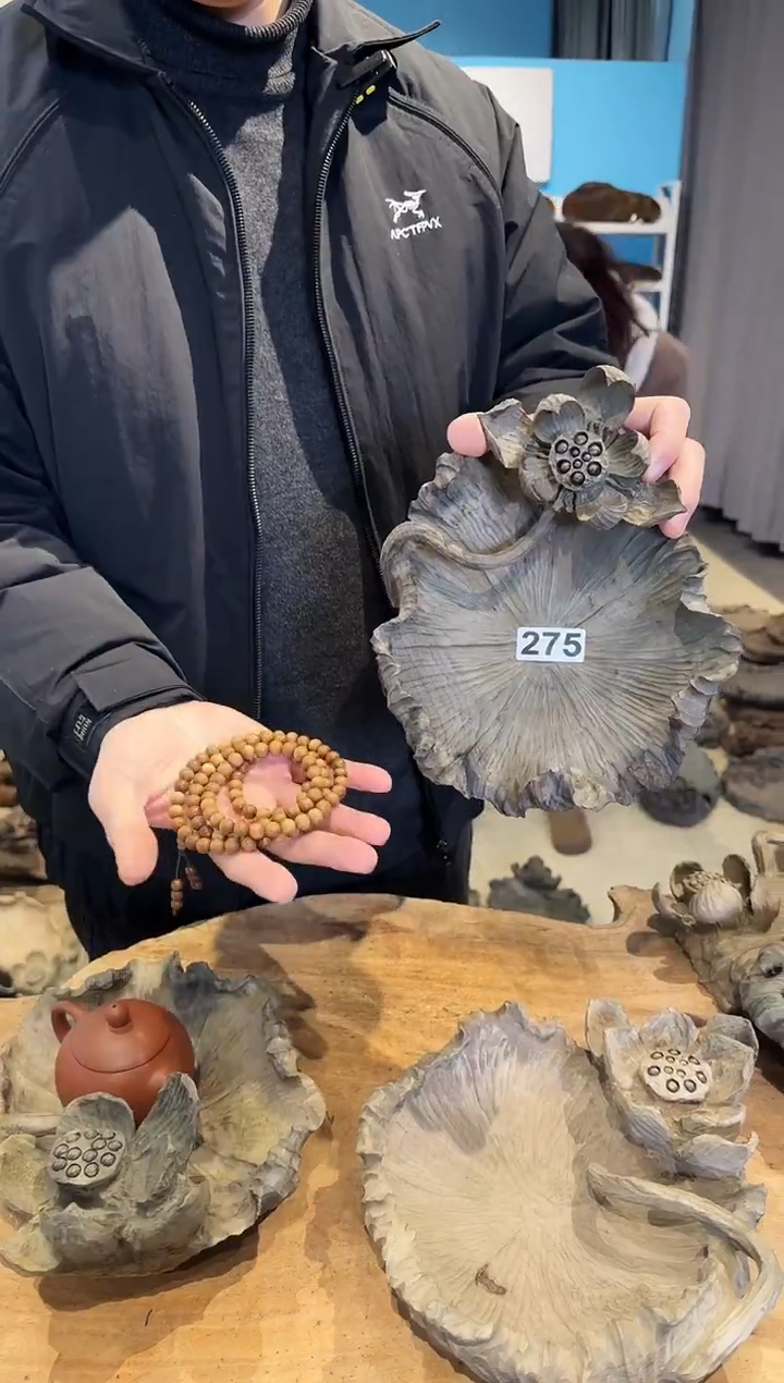 木275号乌木金丝楠果盘+0.8手串