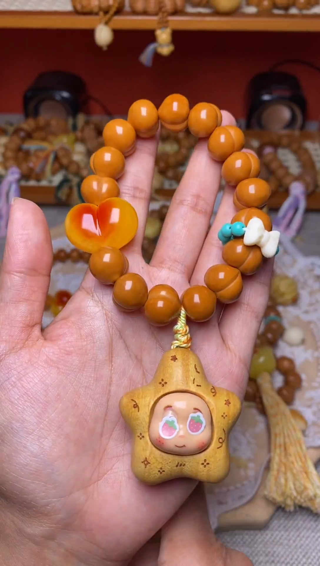 把件猴头核桃全品屁桃➕星娃娃爱心蝴蝶结卡环【4配饰款】