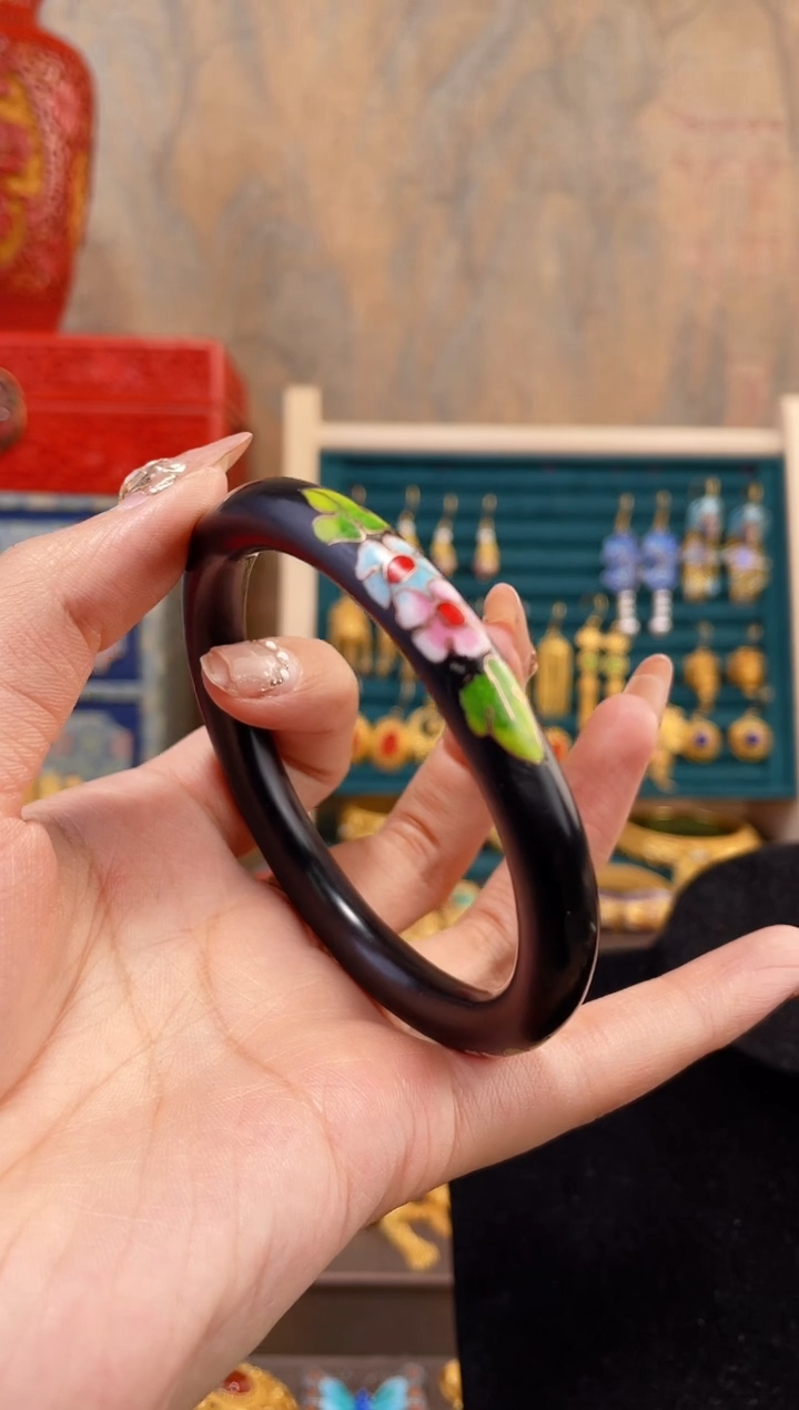 【闪购商品】非遗素漆黑色镯子景泰蓝花59-62