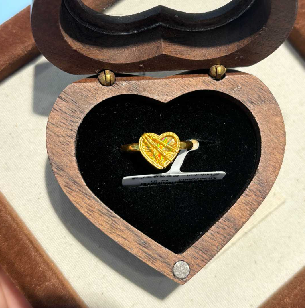 JA『爆闪冰钻爱心戒指』5G黄金足金999 活口可调节