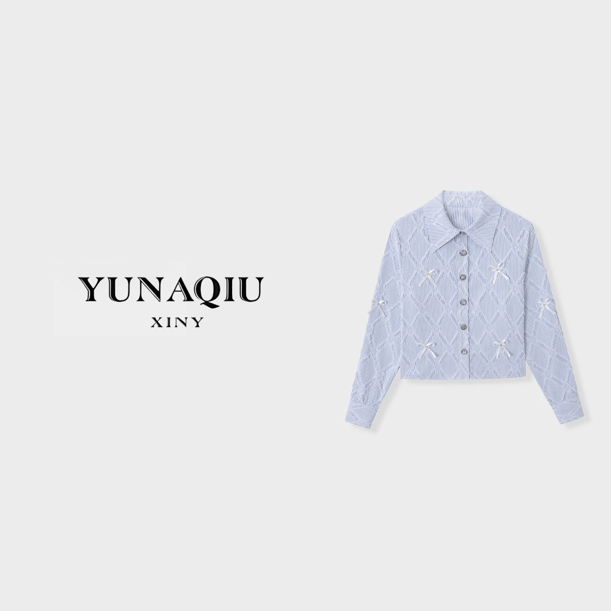 YUNAQIU 长袖菱格时尚气质简约翻领衬衫-9287