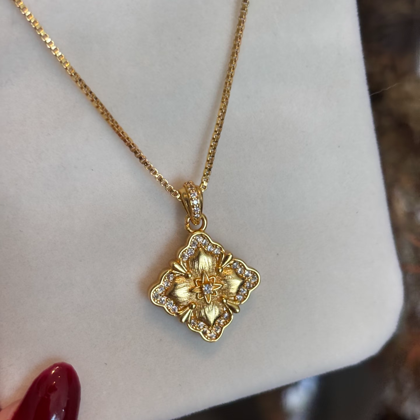 纯铜锆石项链 金色拉丝重工项链