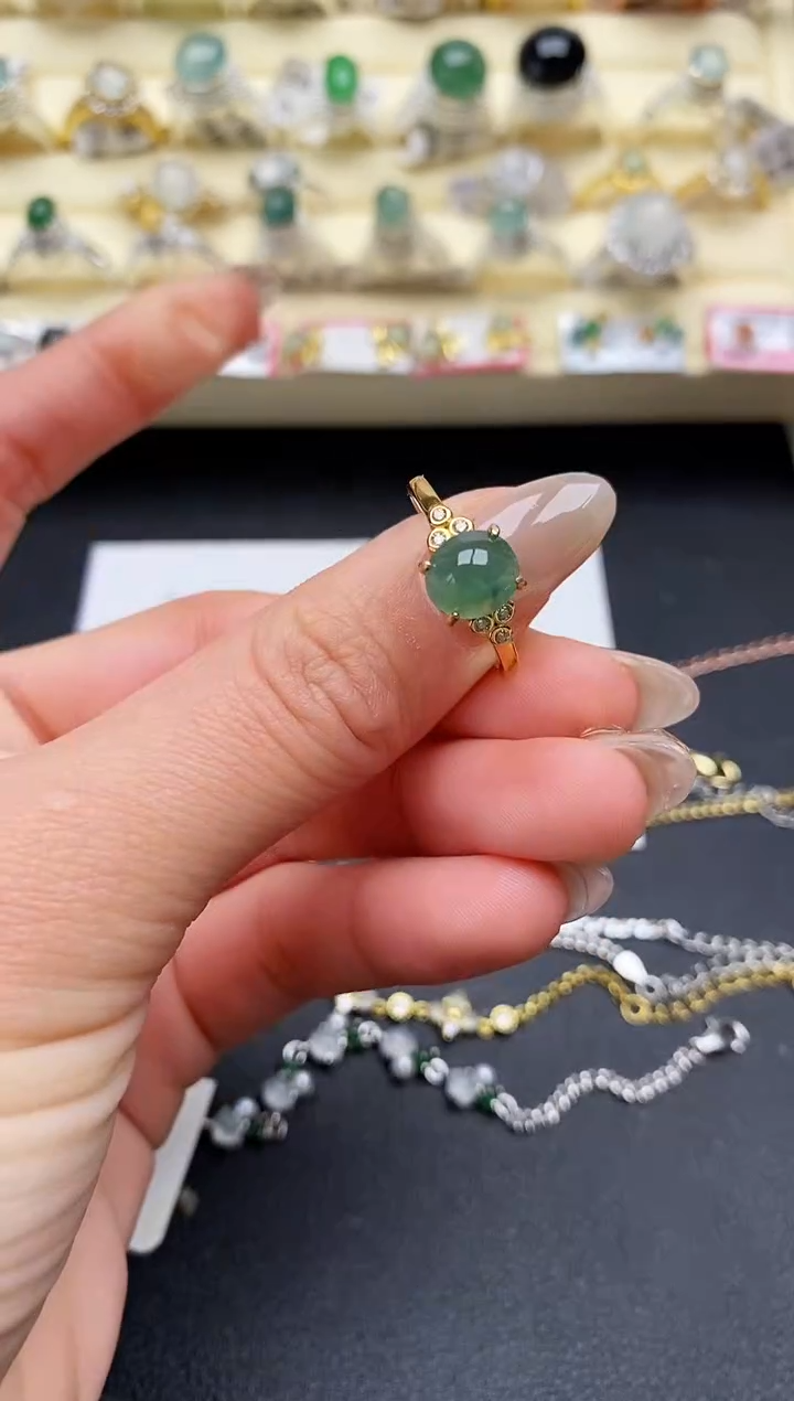 【闪购商品】翡翠戒指银S925镶嵌缅甸翡翠2  2+5