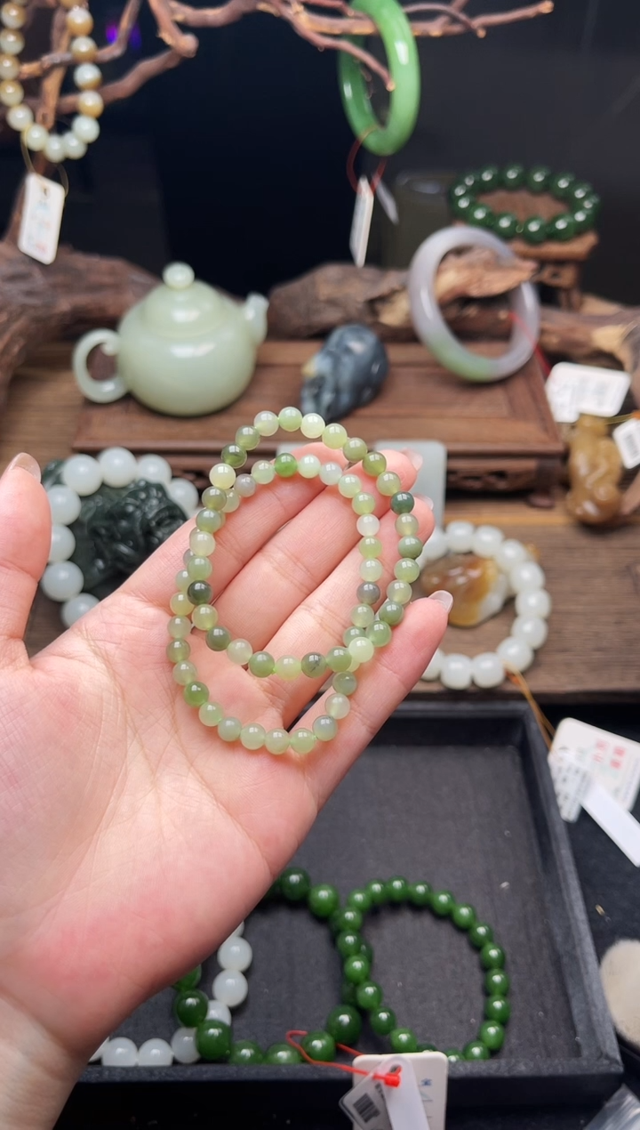 手串未镶嵌和田玉竹**士卡6多产地多宝 圆珠 有瑕疵