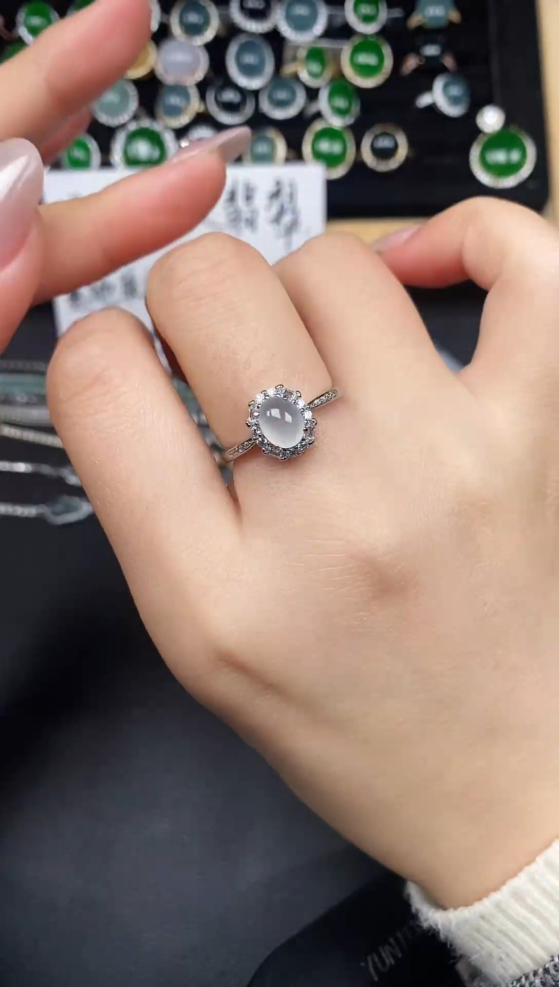 银S925镶嵌戒指翡翠32785