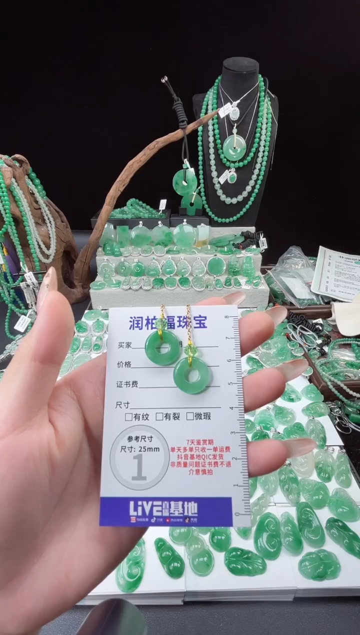 吊坠(赠链)未镶嵌石英质玉（非洲翠）7.671耳钩