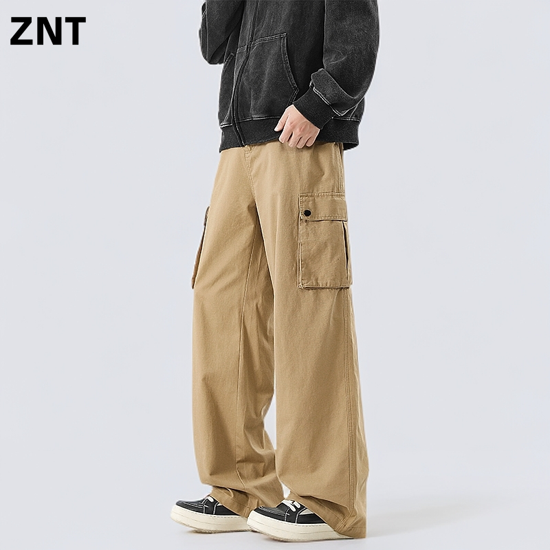 ZNT宽松美式工装裤潮流多口袋纯色复古休闲裤百搭直筒阔腿裤男士