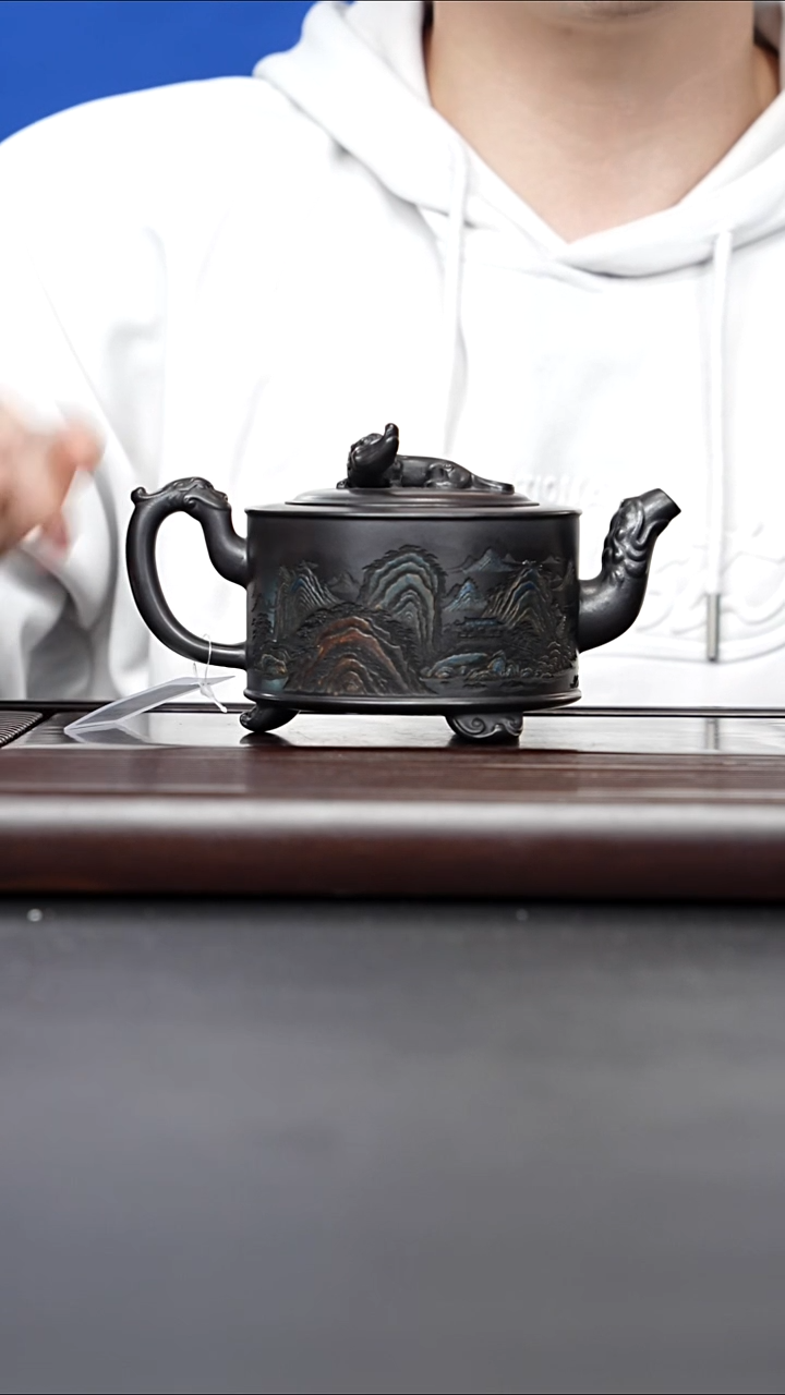 紫砂壶宜兴紫砂 三足赤龙百福 石黄 李三妹 698