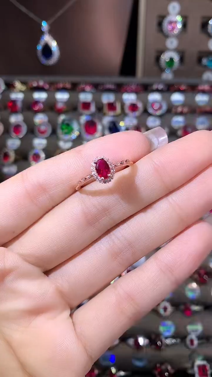 银S925镶嵌戒指红宝石46酒红