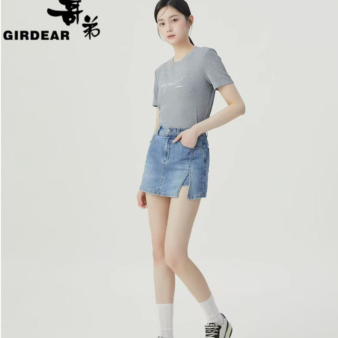GIRDEAR/哥弟百搭高腰做旧棉质牛仔短裤夏季薄款blokette1100432