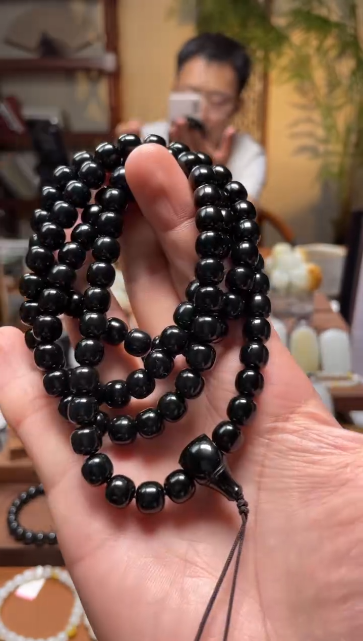 和田玉未镶嵌项链黑7-8老