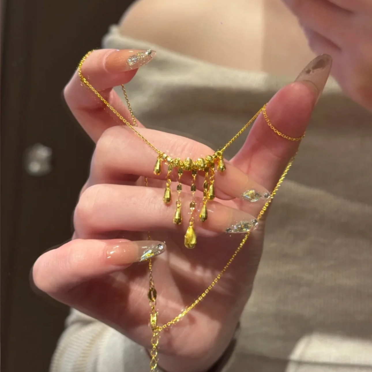 铜合金项链 千金归来水滴流苏项链小众设计高级精致奢华锁骨链