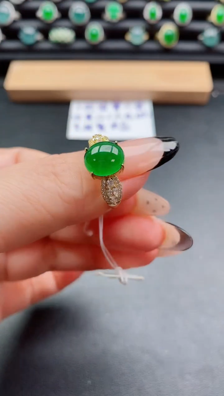 银S925镶嵌戒指翡翠1