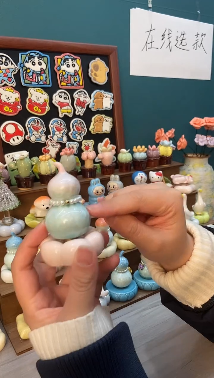 摆件陶粉色葫芦景德镇陶瓷摆件1个装