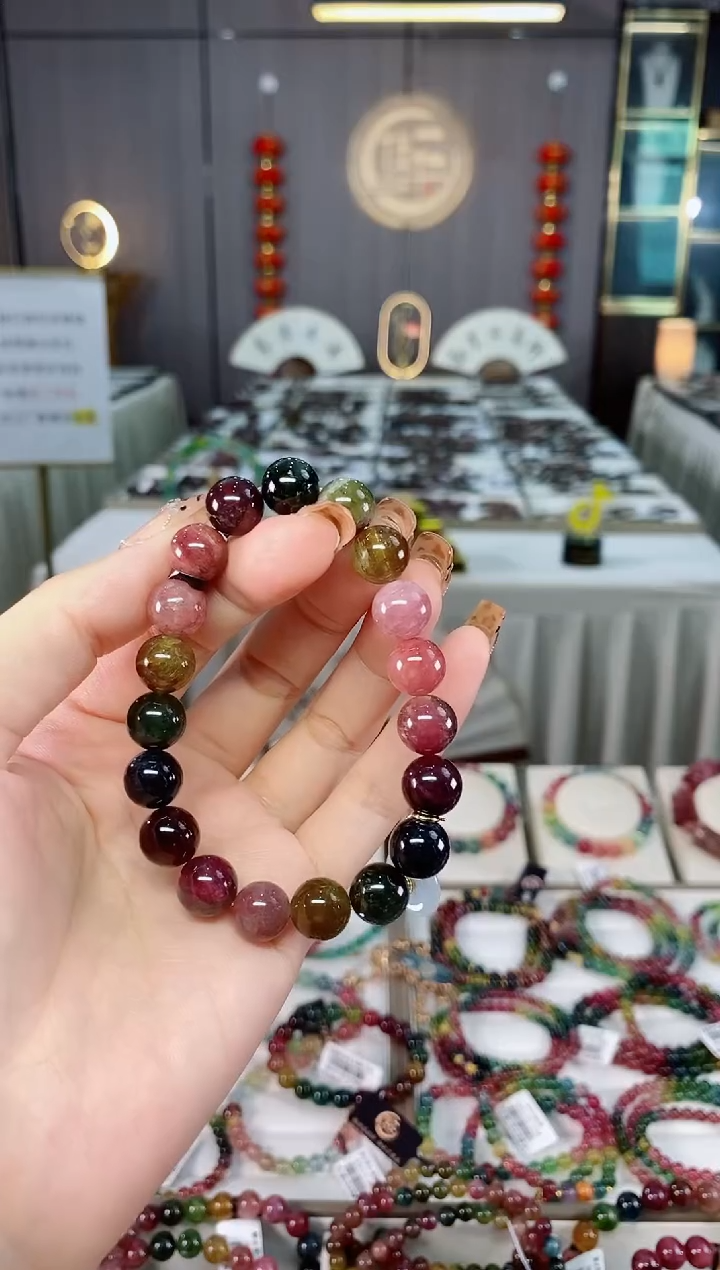 老矿碧玺色标彩虹油料单圈手串10mm+未镶嵌碧玺dan多样性发货一条