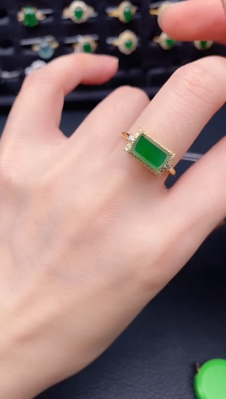 银S925镶嵌戒指翡翠天然a货翡翠186