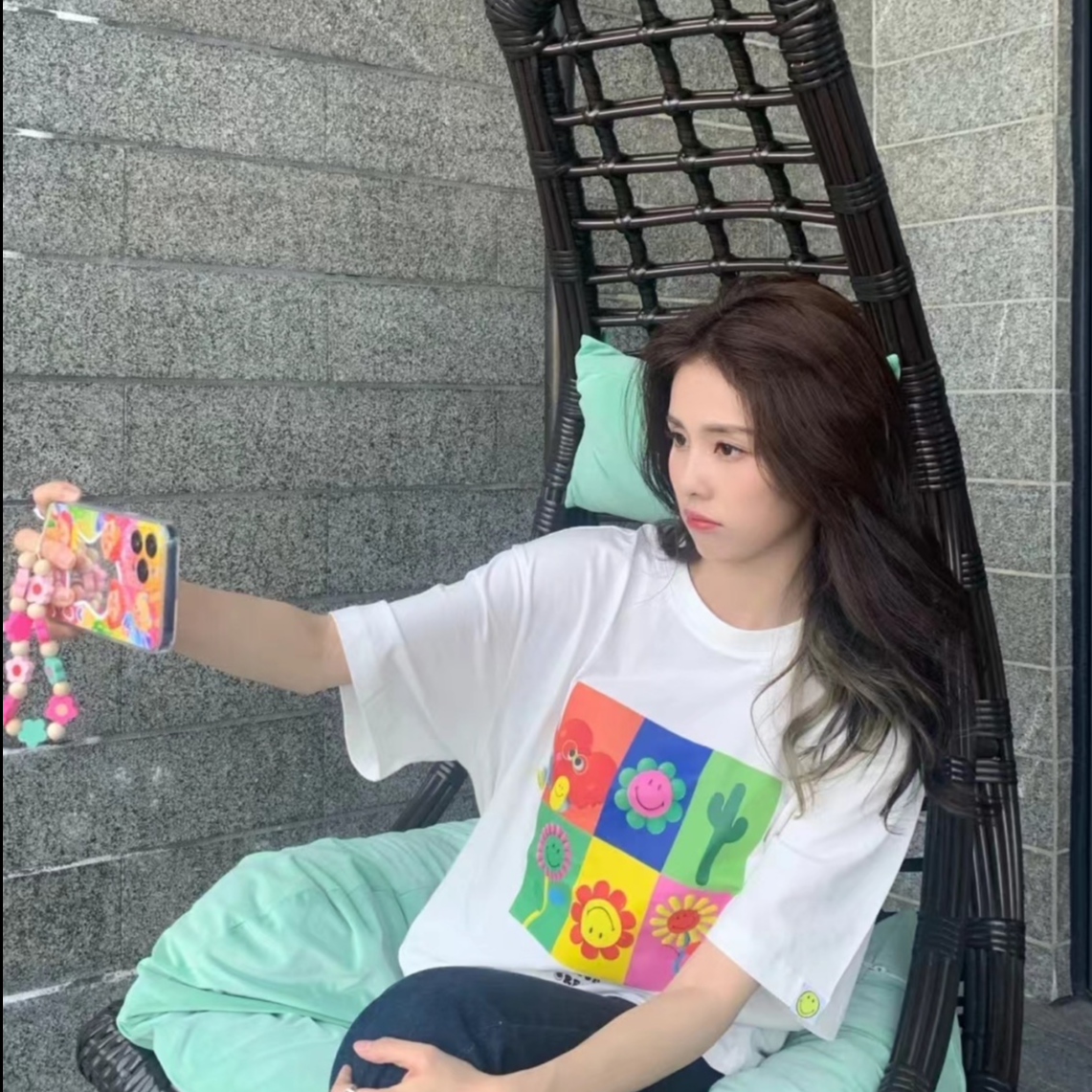 【皓然专属】SMILEY情侣款夏季圆领潮牌宽松笑脸印花短袖T恤上衣