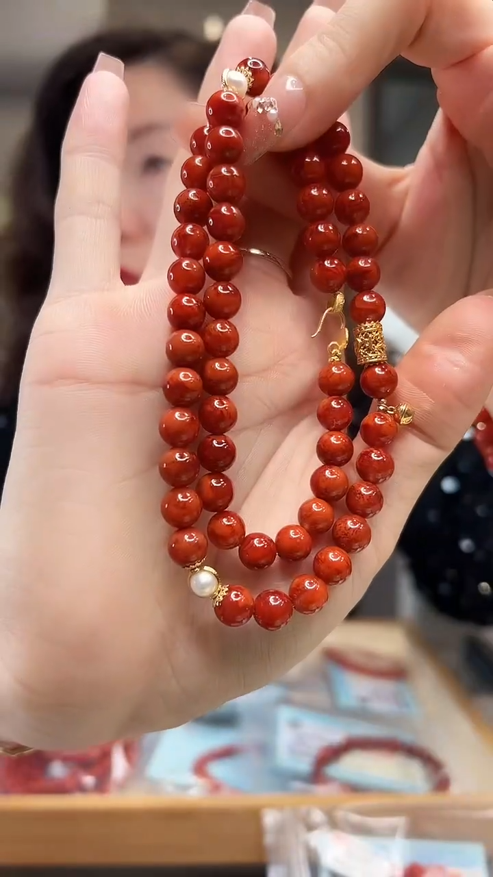 【闪购商品】南红玛瑙项链未镶嵌7.5mm/45cm/18K金设计款yk