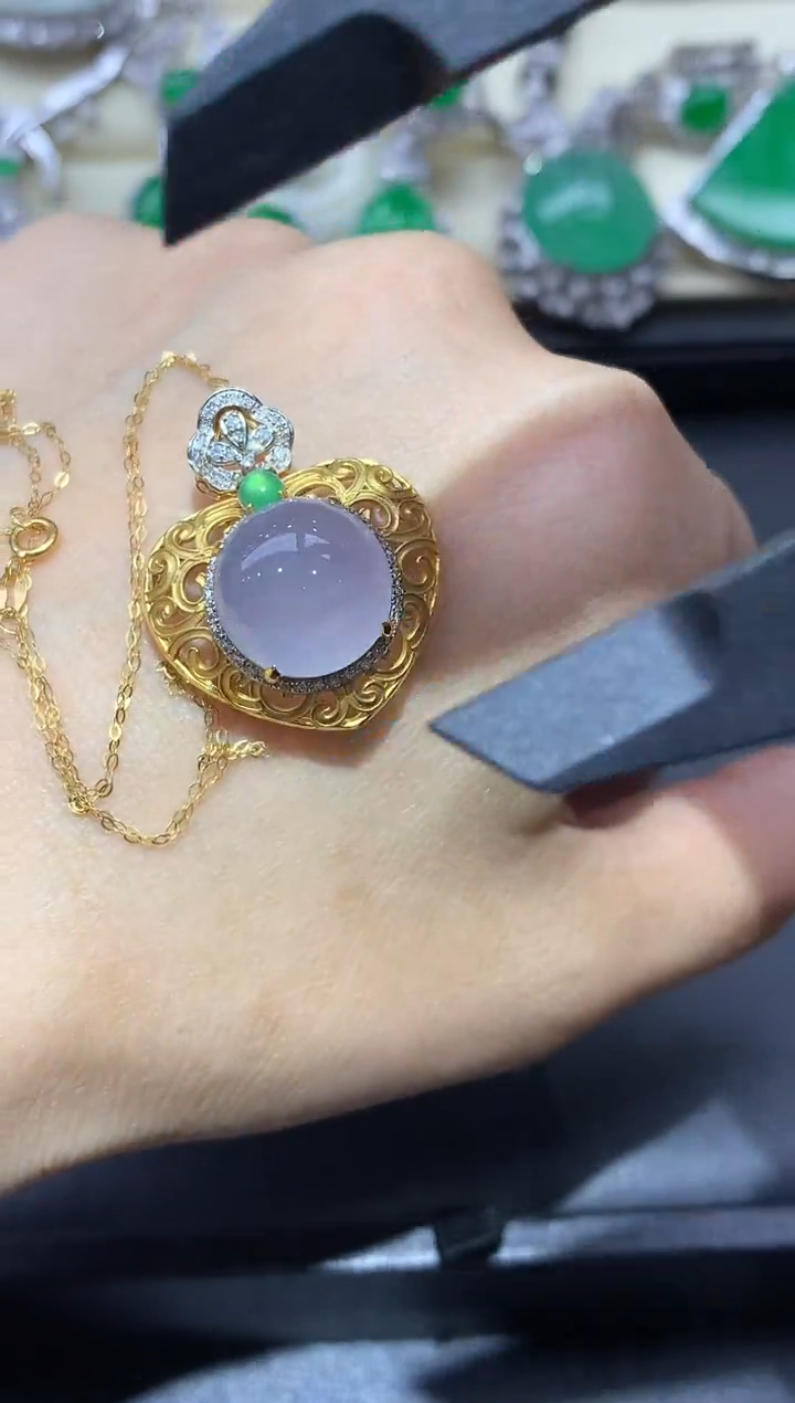 颈饰18K金镶嵌翡翠648-中国好珍宝