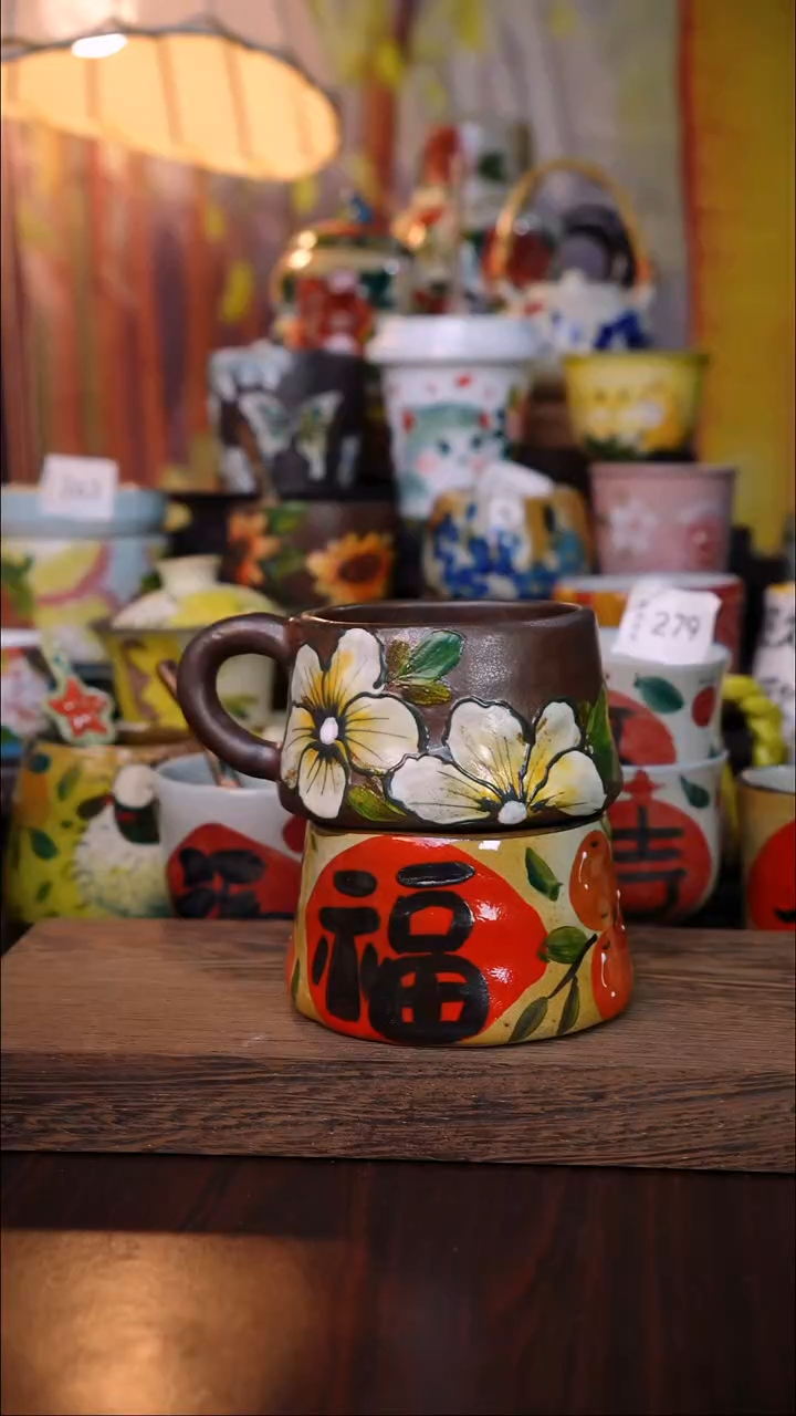 杯子陶屹*妈泥垚手作 景德镇手工手绘陶瓷器物