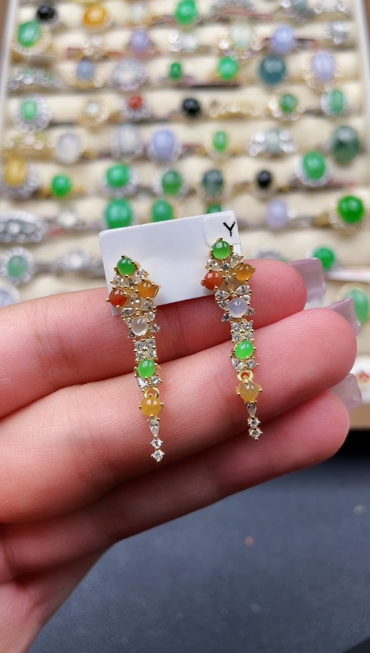 银S925镶嵌翡翠耳饰一****·1