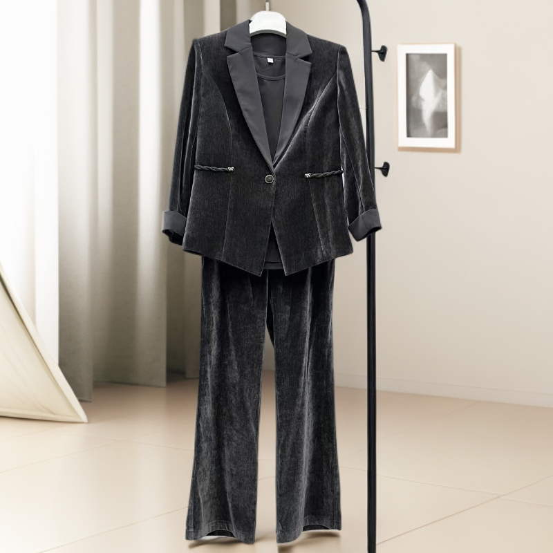 【A1273】春秋新中式时尚修身显瘦高端贵气遮肚收腰西装套裤三件套