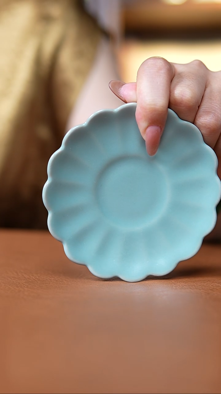 瓷片仿古天青花口杯垫瑕