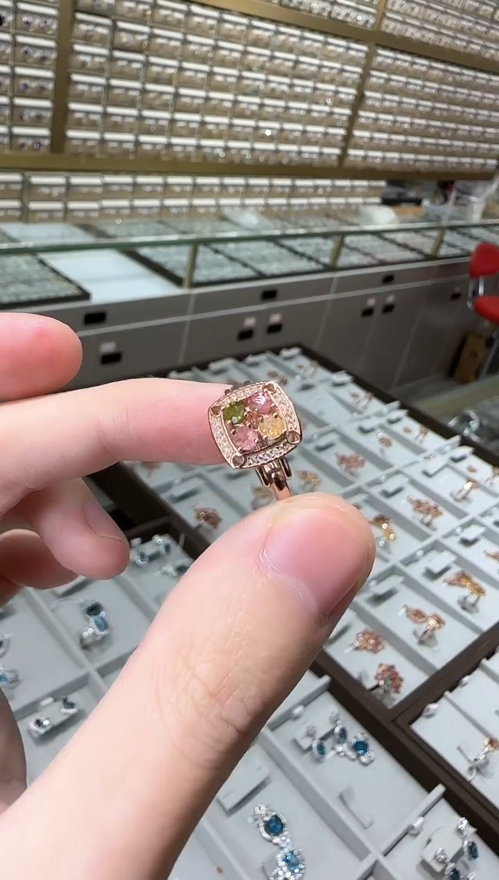 【闪购商品】碧玺戒指银S925镶嵌3mm方形