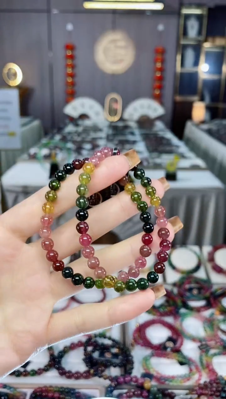 未镶嵌老矿碧玺色标透体单圈手串5mm+碧玺dan多样性发货一条