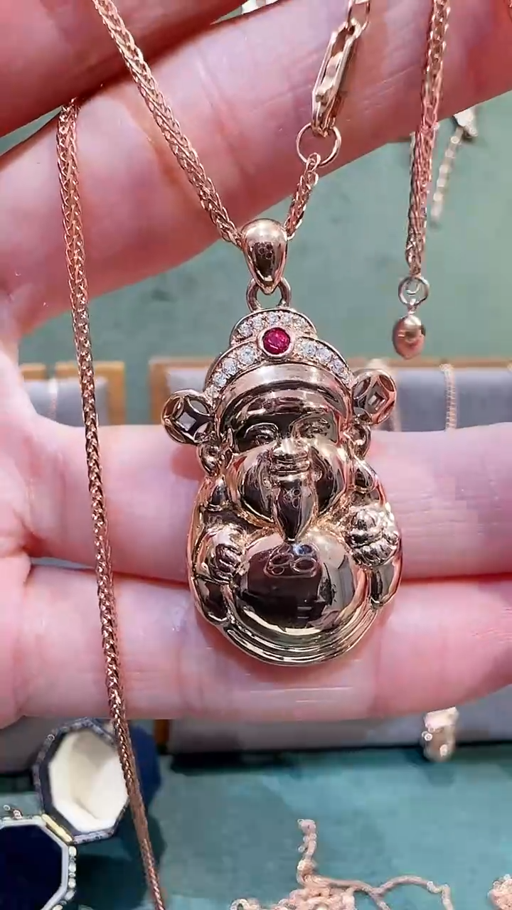 【闪购商品】天然钻石吊坠(不含链)18K金镶嵌18K金钻石财神吊坠