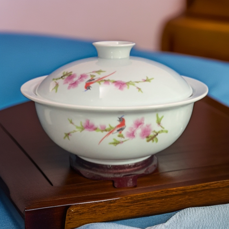 景德镇陶瓷影青釉水点桃花10寸品锅