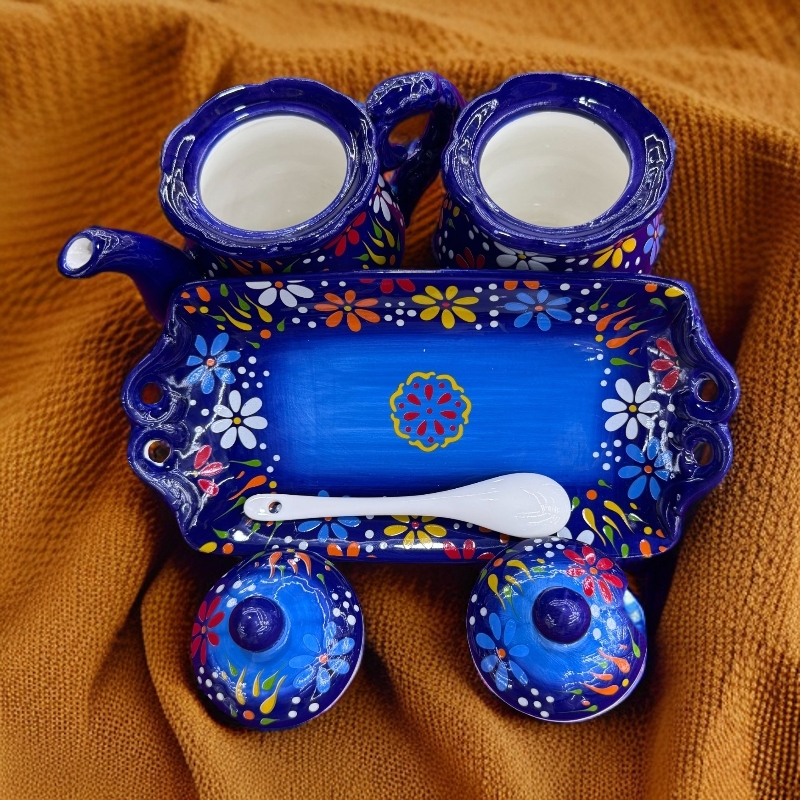 【新疆包邮】laza aqqihsu bir to 蓝色辣醋套装高档带盖子  有套盘