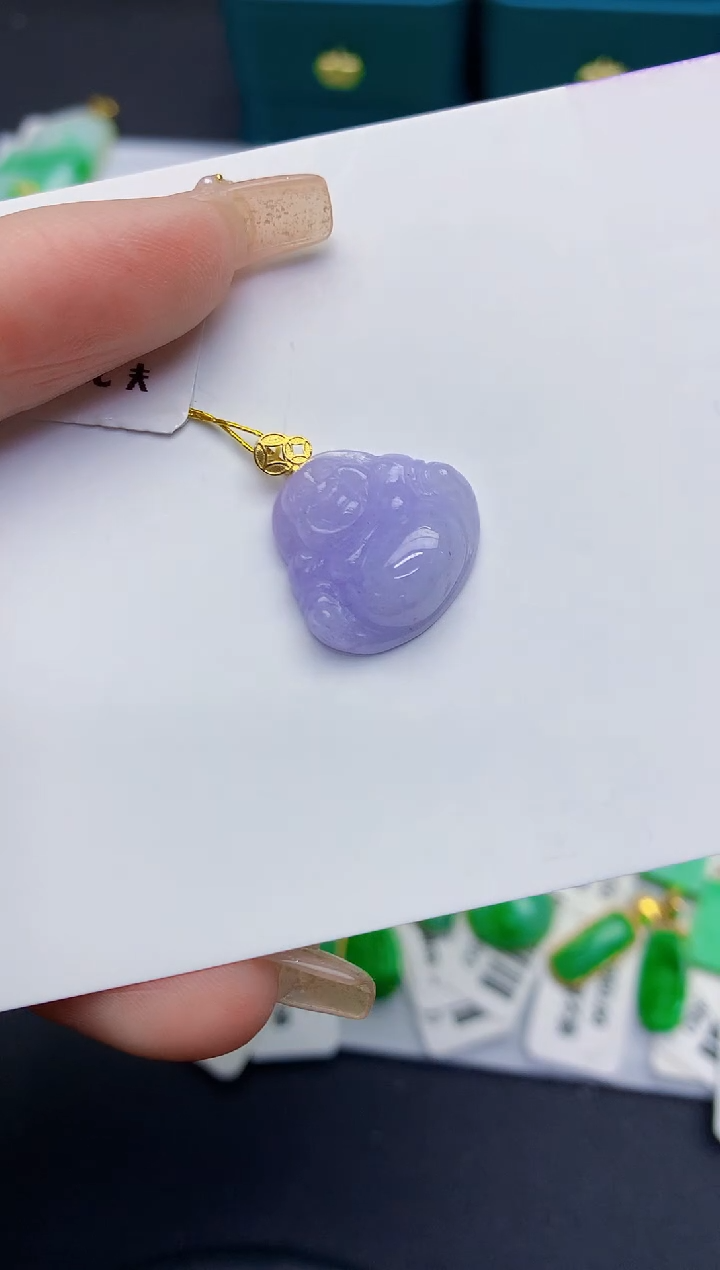 颈饰18K金镶嵌翡翠缅甸天然翡翠A货