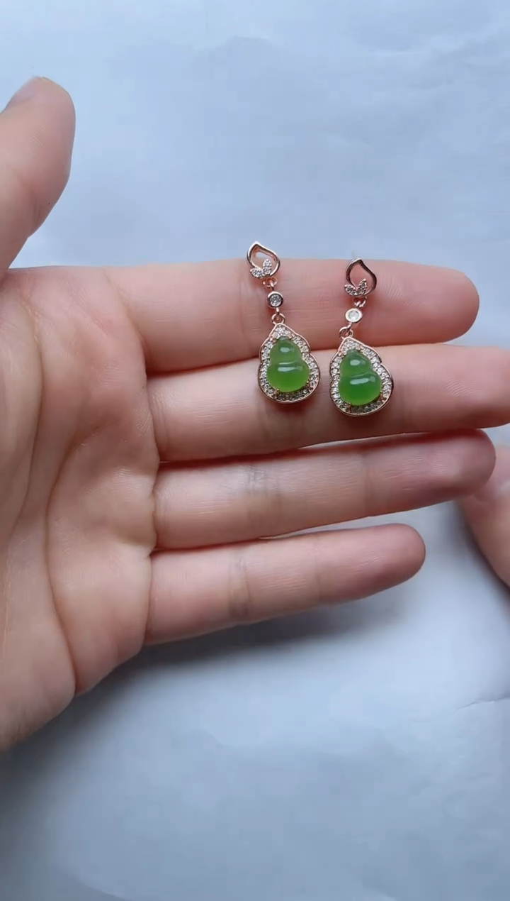 【闪购商品】和田玉耳饰银S925镶嵌葫芦kk