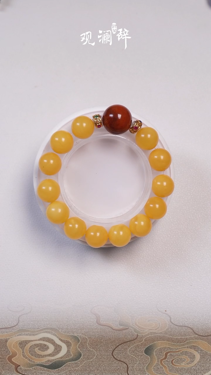 【闪购商品】蜜蜡手链18K金镶嵌火焰纹南红手链