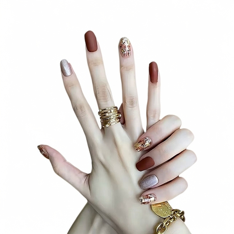 小香风格纹猫眼亚光穿戴甲春夏新款高级感纯手工美甲