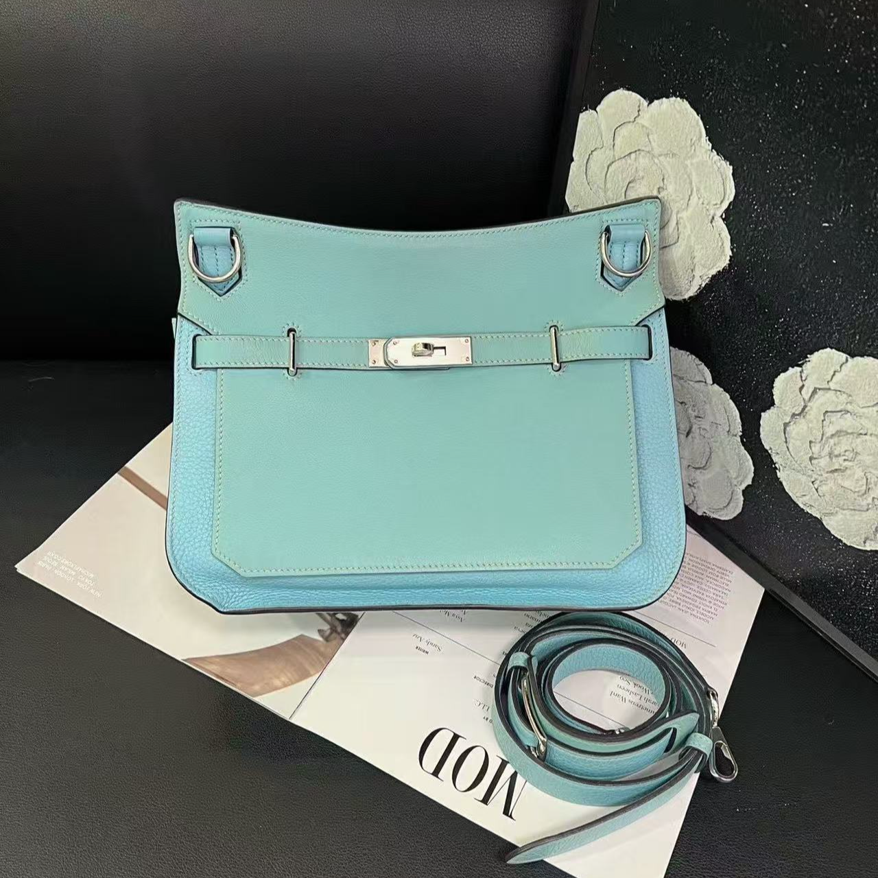 99新 Hermes/爱马仕 baby蓝吉普赛28斜挎T刻15年B4743