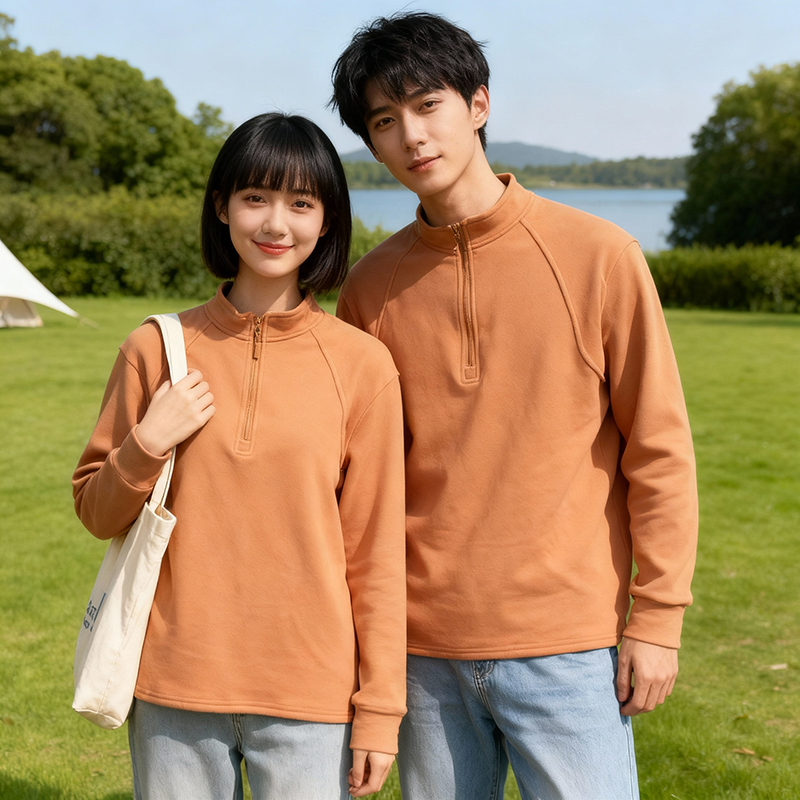 拉链磨毛半高领拉链男士卫衣抓绒衣立领加绒运动户外