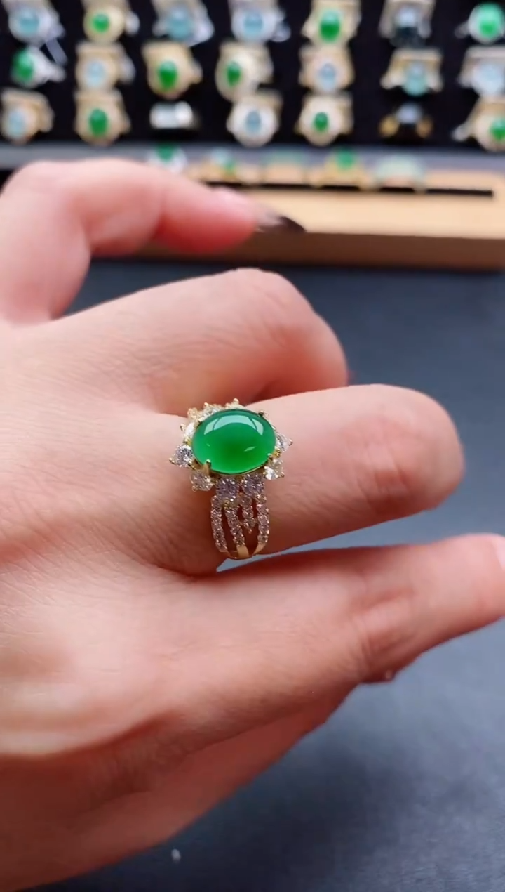 银S925镶嵌戒指翡翠1