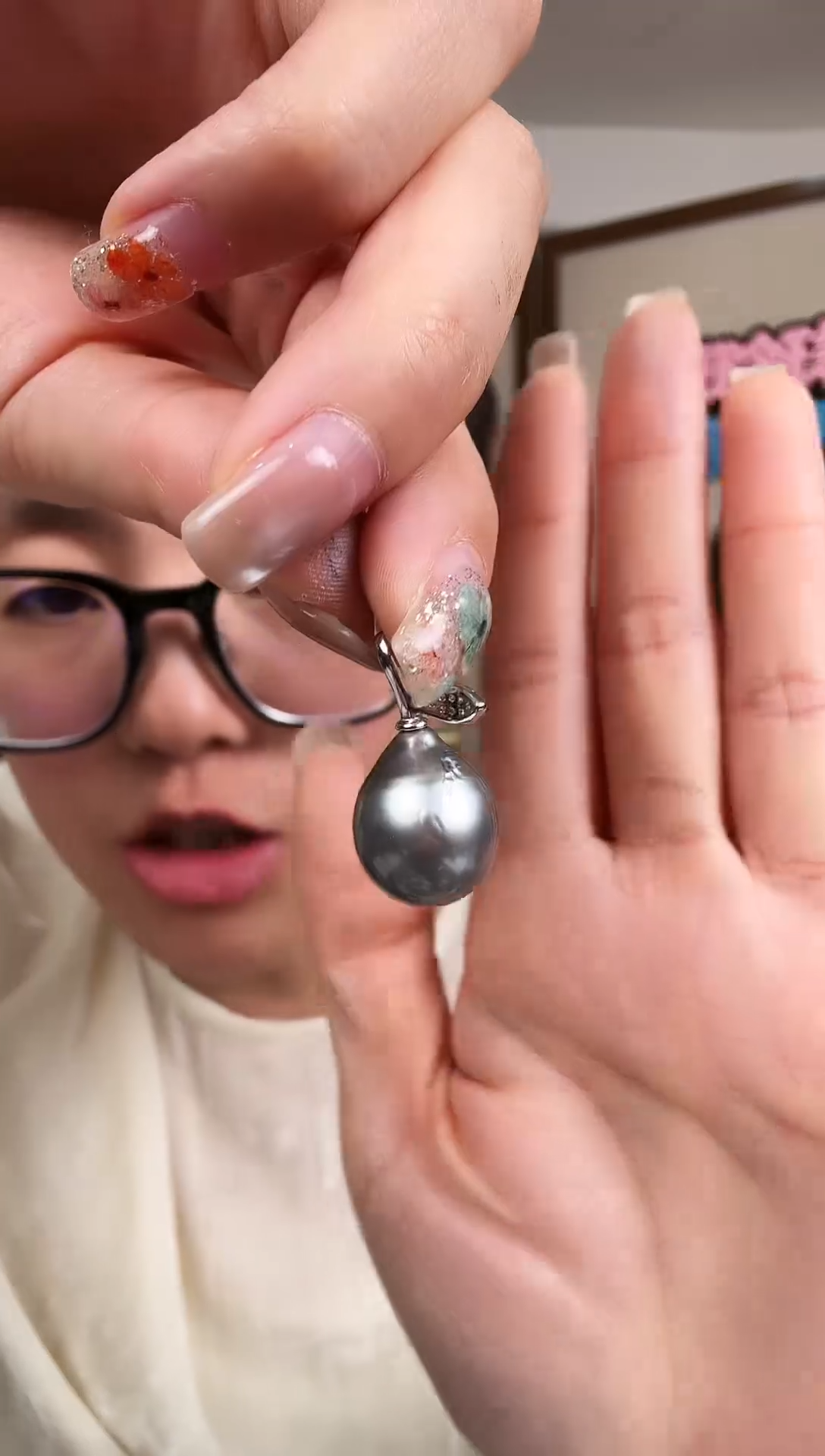 银S925镶嵌吊坠(不含链)海水珍珠大溪地吊坠