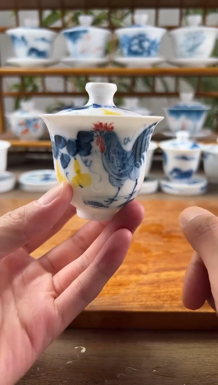 微瑕公鸡美人备盖碗