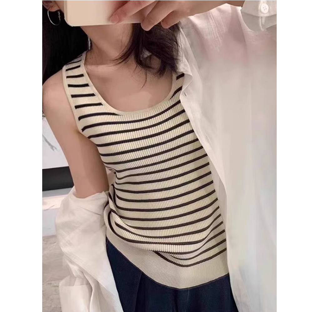 【湘湘定制】韩系ins风条纹针织吊带背心女宽松透气内搭上衣潮