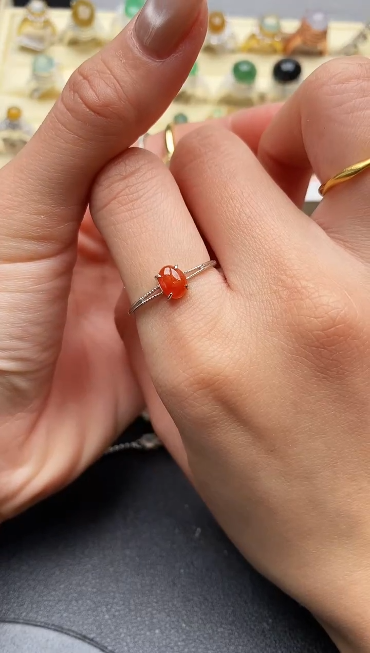 【闪购商品】翡翠戒指银S925镶嵌缅甸翡翠2  4+7