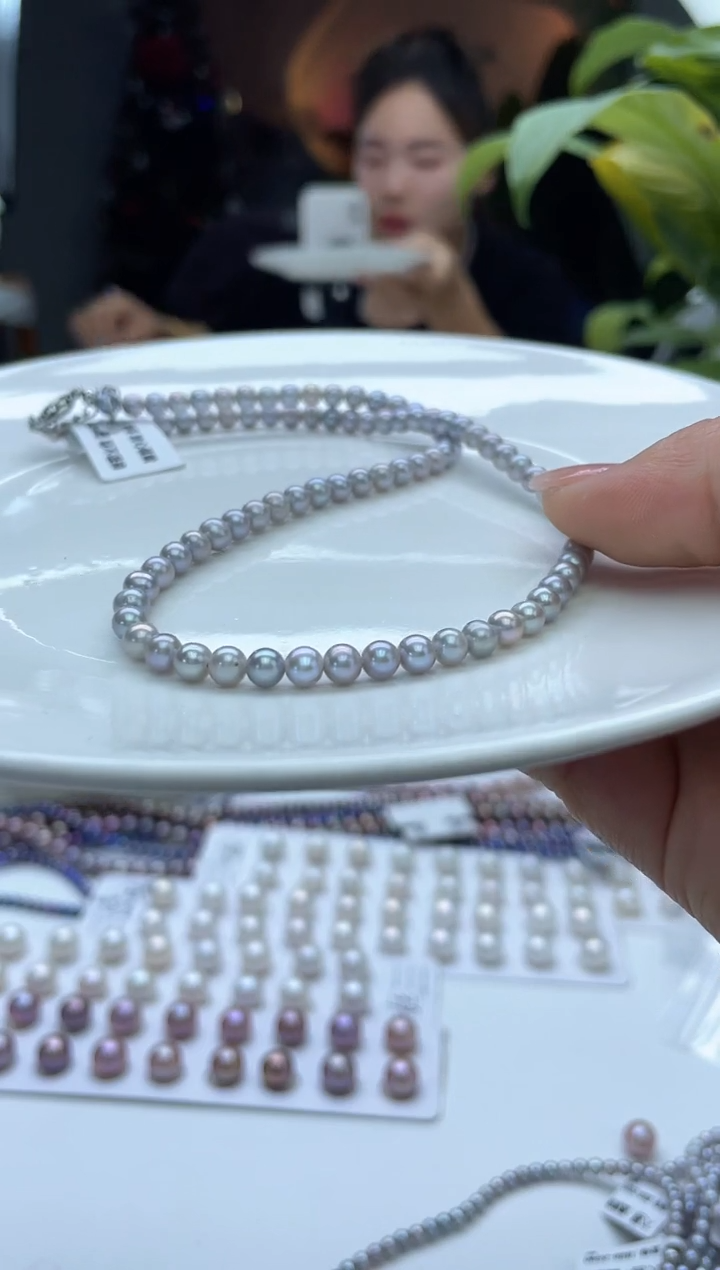 未镶嵌项链淡水珍珠4-5mm灰色系全珠项链(多样性发一）