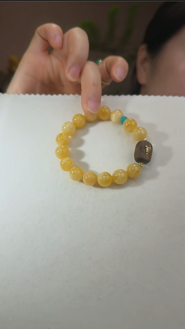 18K金镶嵌蜜蜡手串天然蜜蜡手串