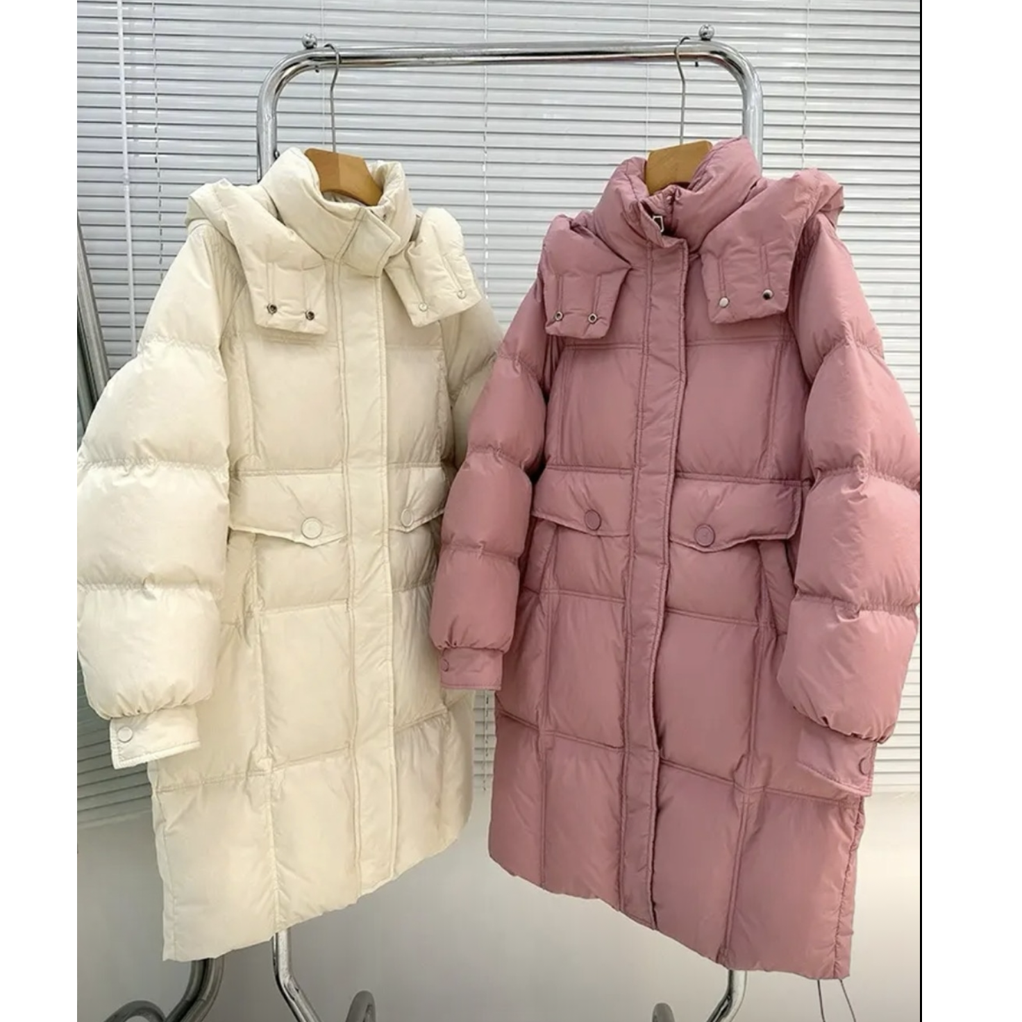 2025白鸭绒冬季新款韩版东大门长款连帽羽绒服女宽松加厚羽绒服