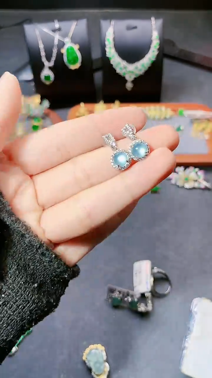 【闪购商品】翡翠耳饰银S925镶嵌耳饰