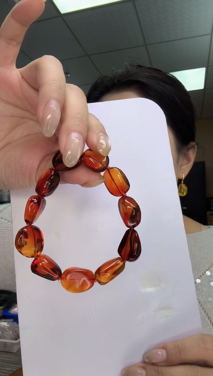 手链琥珀未镶嵌清**月全净水血珀随形手串18g